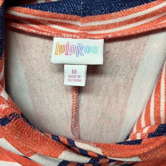 LulaRoe Striped Hooded Women's Top - Orange and Blue - Picture 3 of 5